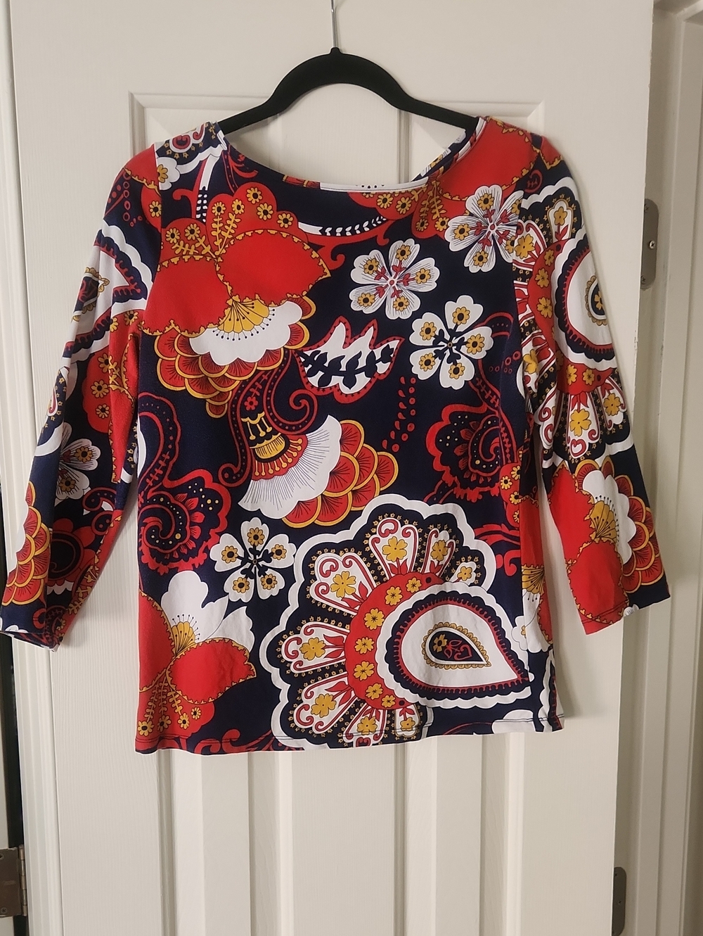 Talbots Women's Red Floral Print Boatneck Top